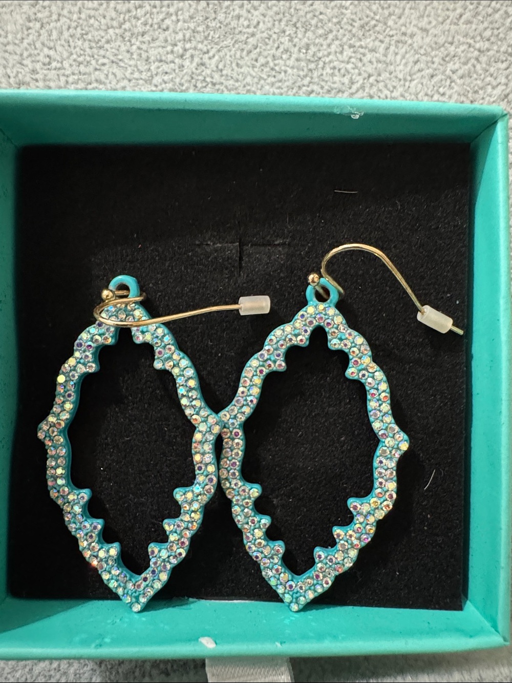 Turquoise Crystal Teardrop Dangle Earrings - Women Jewelry
